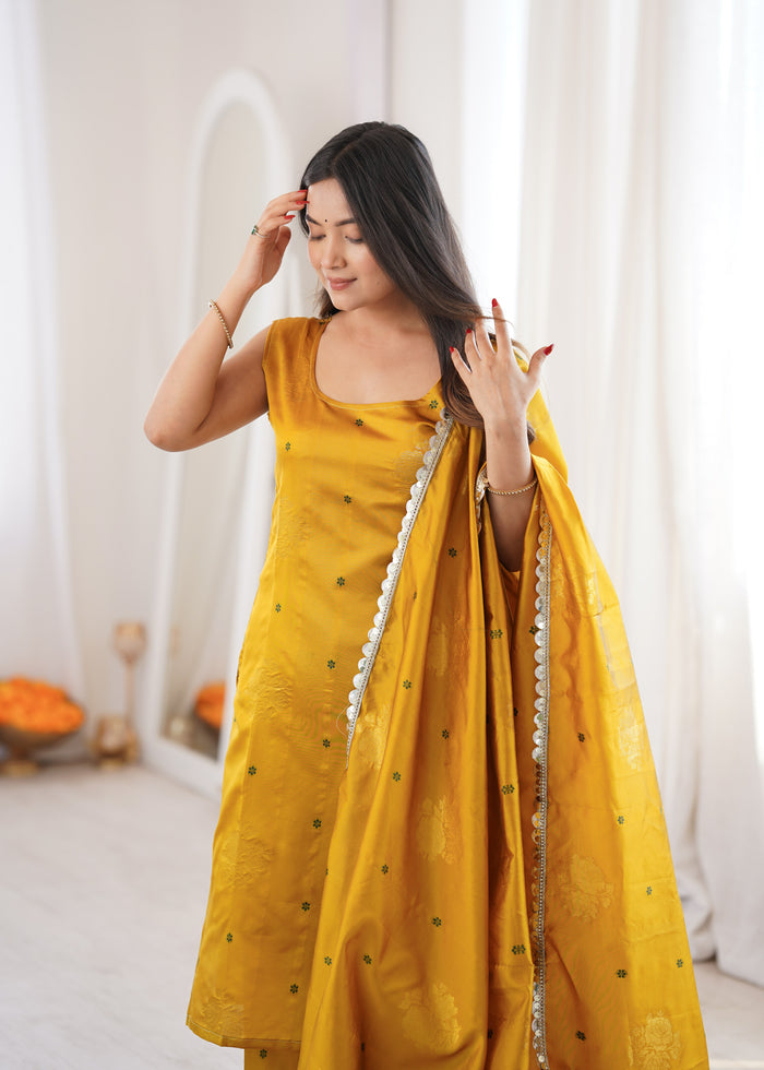 Yellow Aura Chanderi Jacquard Suit Set