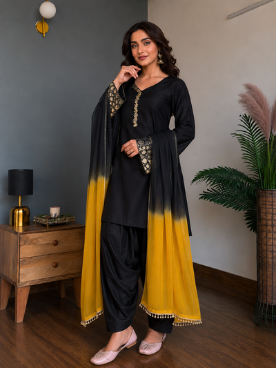 Black Embroidered Kurta Pant Set