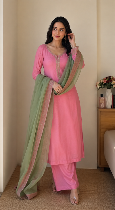 Blush Pink Embroidered Kurta Pant Set