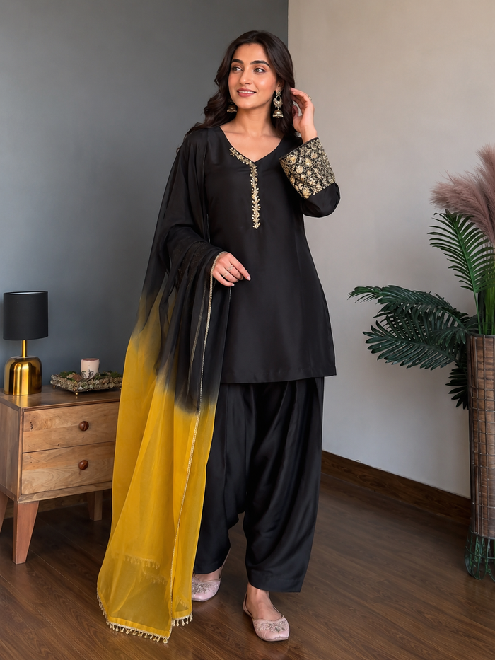Black Embroidered Kurta Pant Set