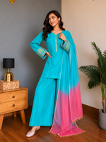 Sky Blue Embroidered Kurta Pant Set