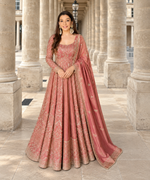 Rose Gold Embroidered Anarkali Gown Set