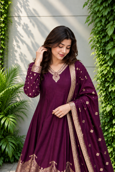 Premium Banarasi Anarkali Suit Set – Handwork & Zari Flare