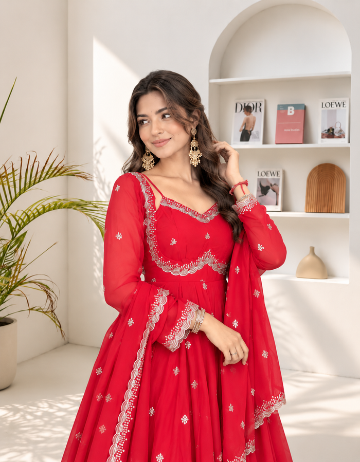 Neha Elegant Red Festival Anarkali Suit Set