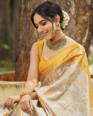 Admirable Yellow Soft Silk Saree With Angelic Blouse Piece