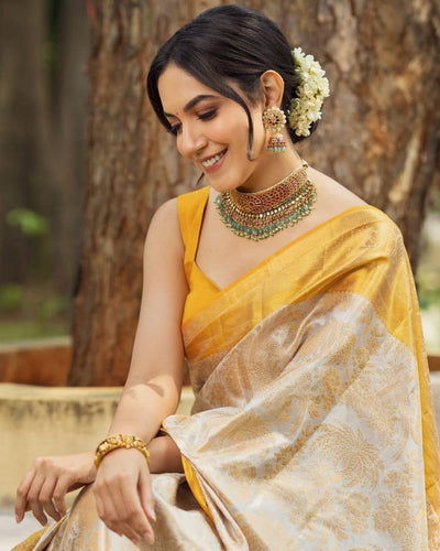 Admirable Yellow Soft Silk Saree With Angelic Blouse Piece - Ibis Fab
