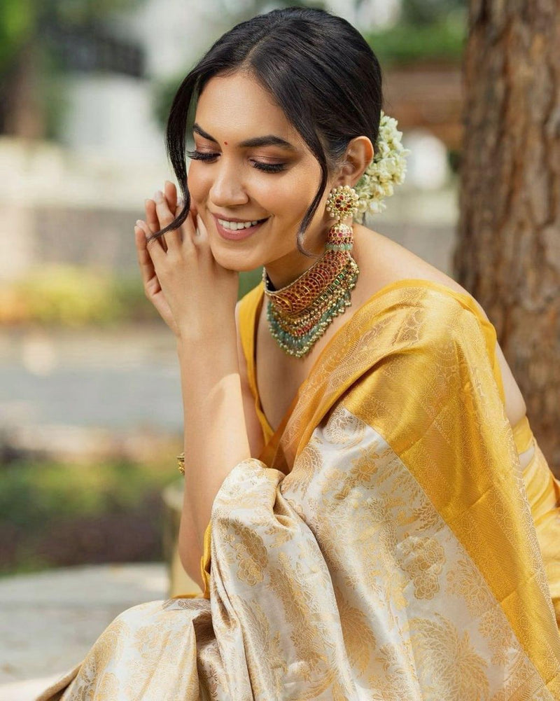 Admirable Yellow Soft Silk Saree With Angelic Blouse Piece - Ibis Fab