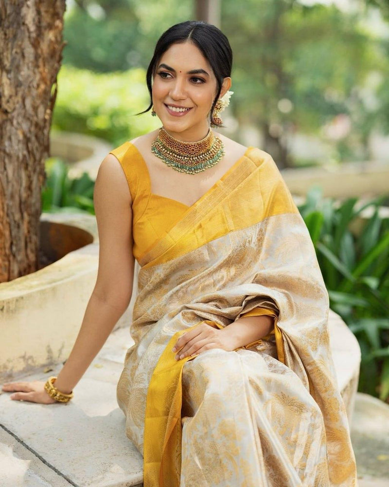 Admirable Yellow Soft Silk Saree With Angelic Blouse Piece - Ibis Fab