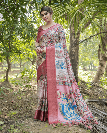 Adorable Baby Pink Colored Jacquard Silk Saree With Zari Border Blouse