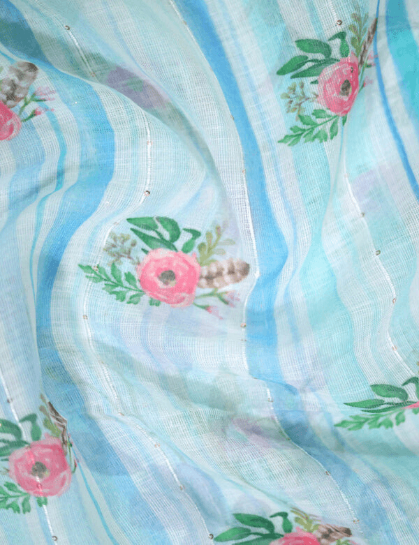 Adorning Sky Blue Colored Cotton Linen Designer Printed Saree - Ibis Fab