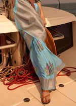 Adorning Sky Blue Colored Printed Pure Soft Silk Saree - Ibis Fab