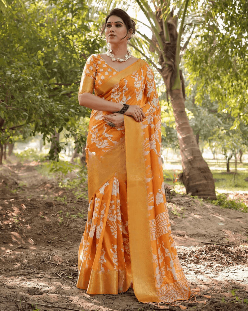 Adorning Yellow Colored Jacquard Silk Saree - Ibis Fab