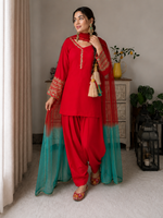 Red Embroidered Kurta Pant Set
