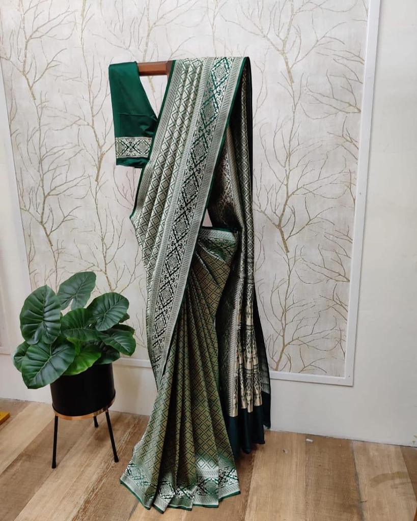 Allover silver zari weaving motifs design saree - Ibis Fab