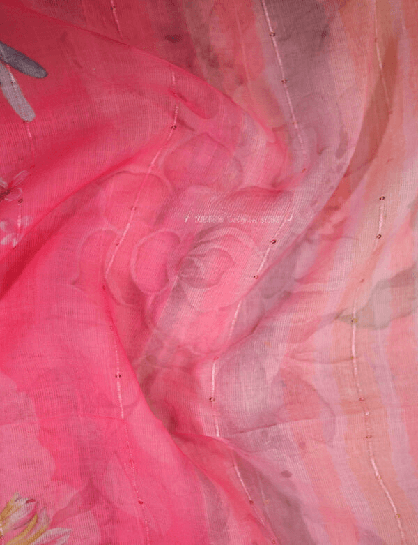 Alluring Baby Pink Colored Cotton Linen Designer Printed Saree - Ibis Fab