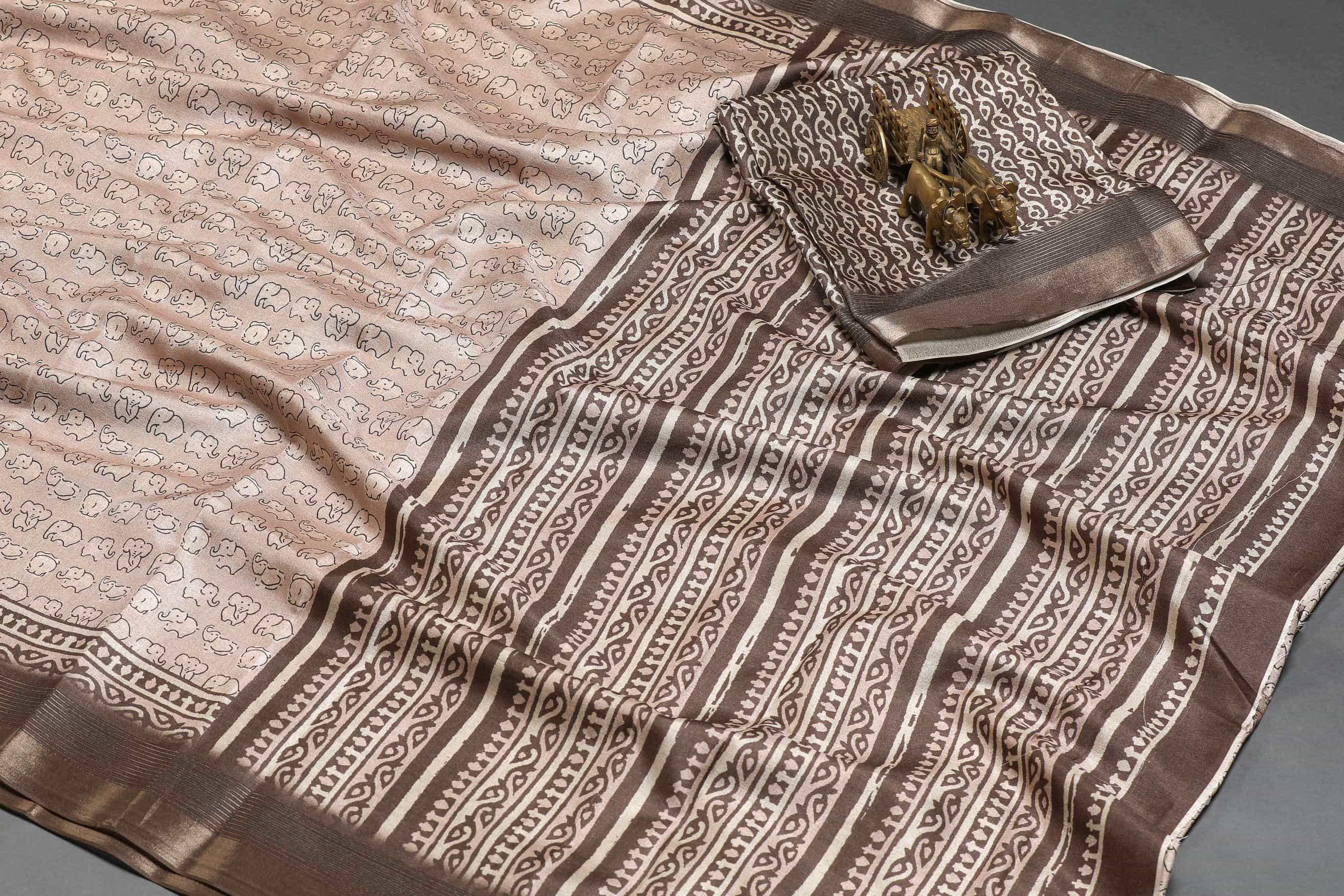 Alluring Beige Colored Cotton Linen Designer Printed Saree - Ibis Fab