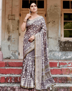 Alluring Brown Colored Jacquard Silk Saree - Ibis Fab