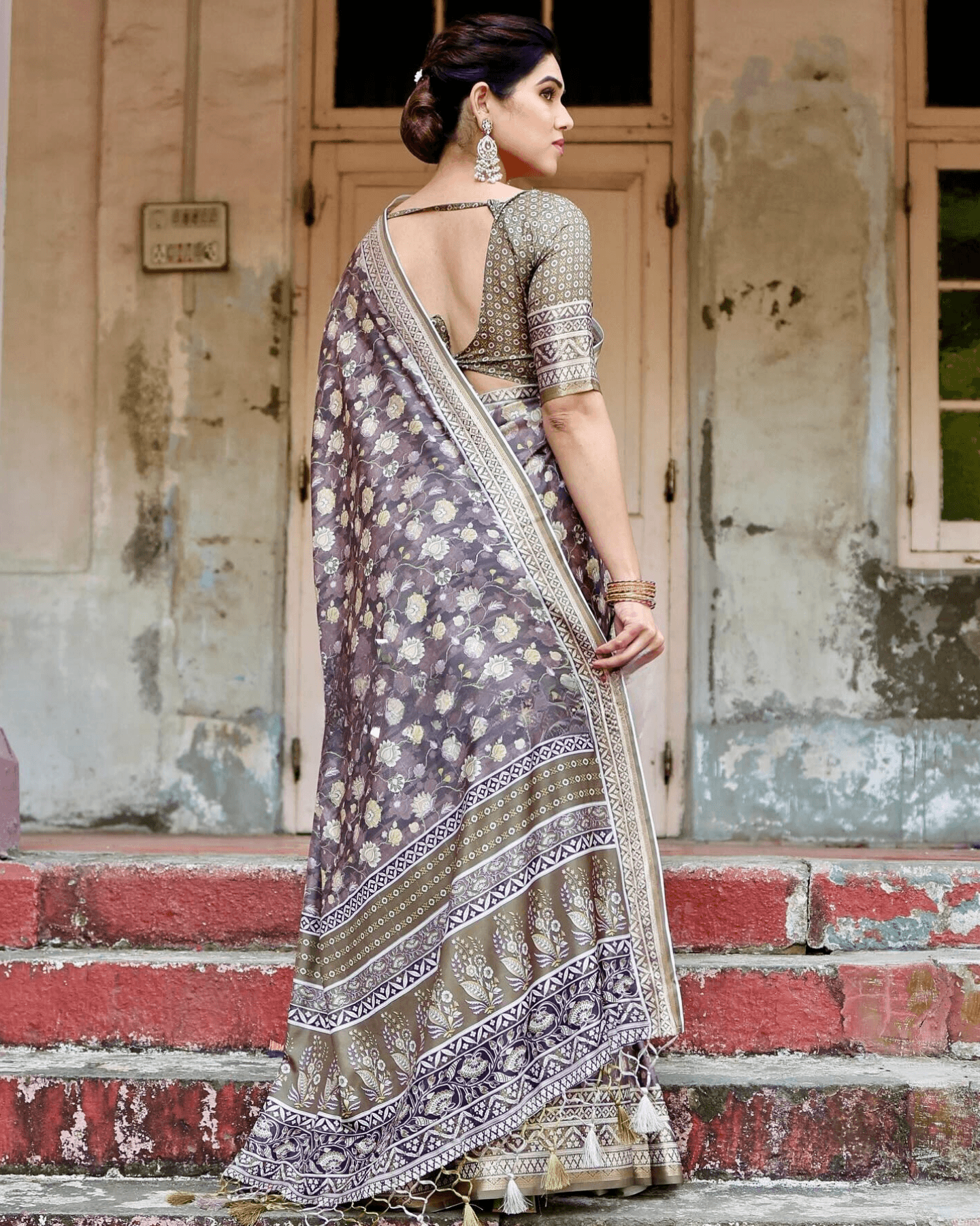 Alluring Brown Colored Jacquard Silk Saree - Ibis Fab