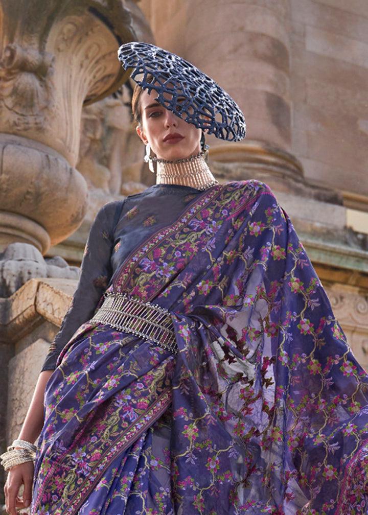 Alluring Royal Blue Colored Printed Pure Soft Silk Saree - Ibis Fab