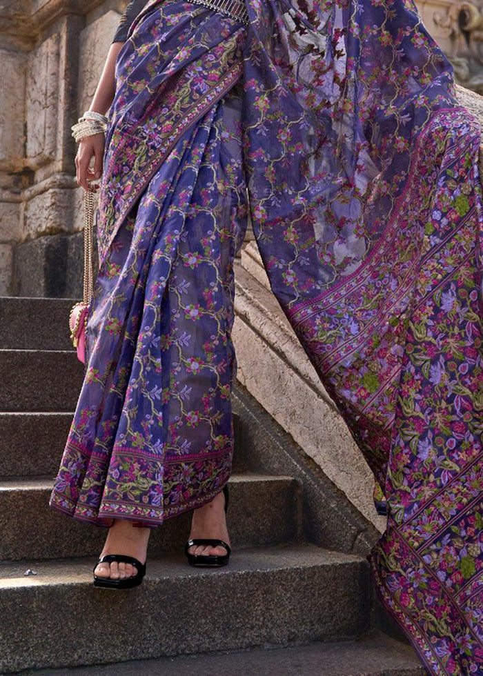 Alluring Royal Blue Colored Printed Pure Soft Silk Saree
