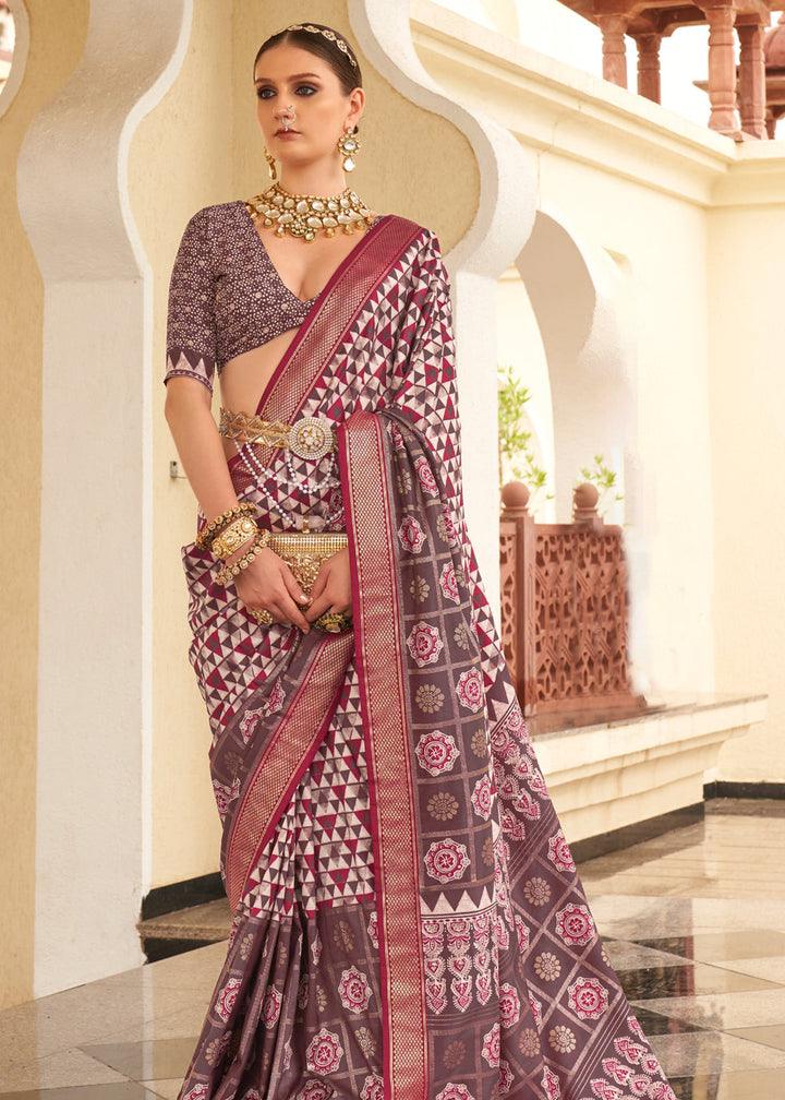 Alluring White And Maroon Colored Printed Pure Soft Silk Saree - Ibis Fab