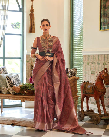 style bazaar Brown Saree With Unstitched Blouse