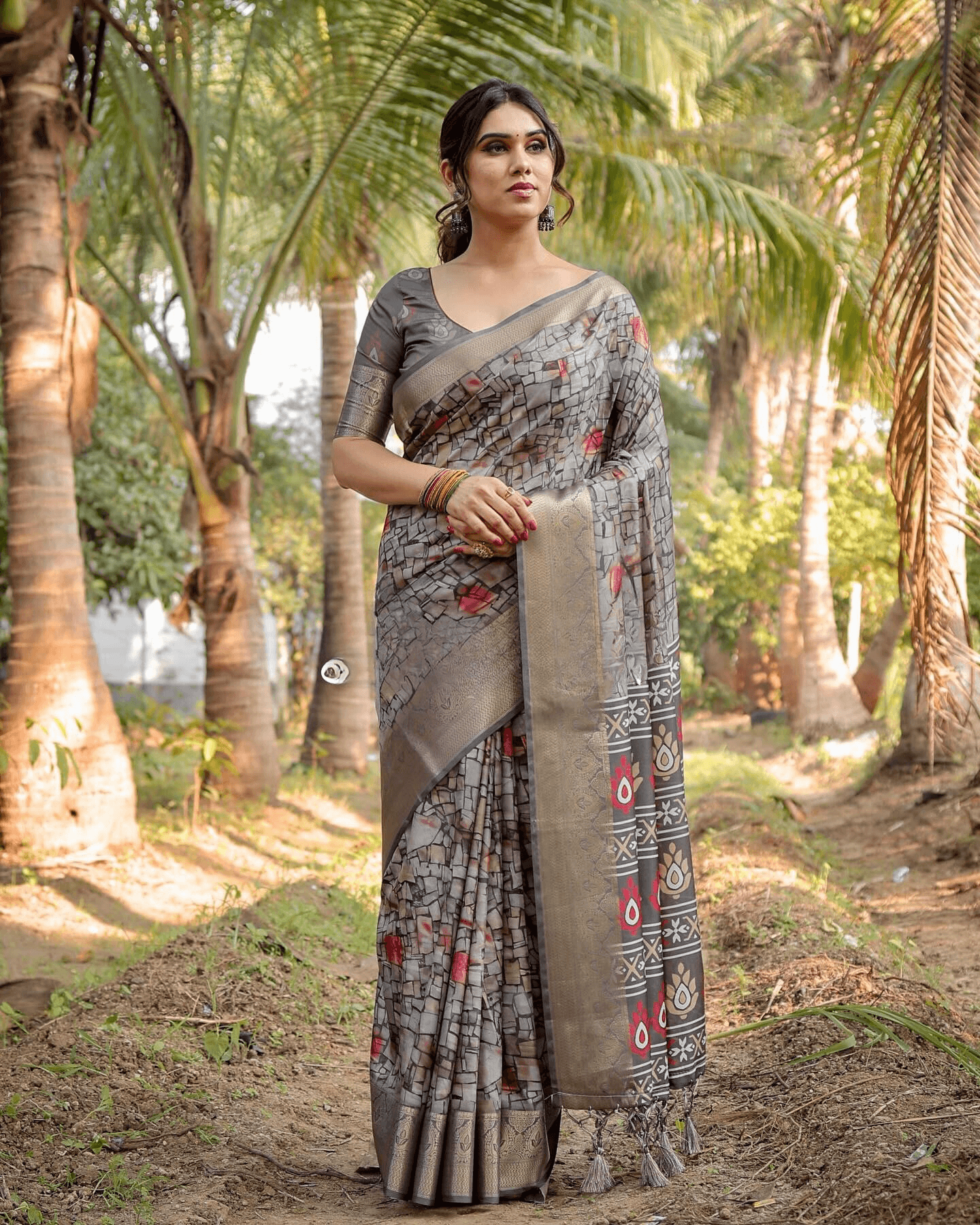 Attractive Gray Colored Jacquard Silk Saree With Zari Border Blouse - Ibis Fab