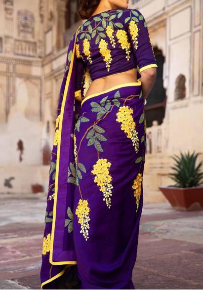 Attractive purple colour Digital Printed Linen Saree - Ibis Fab