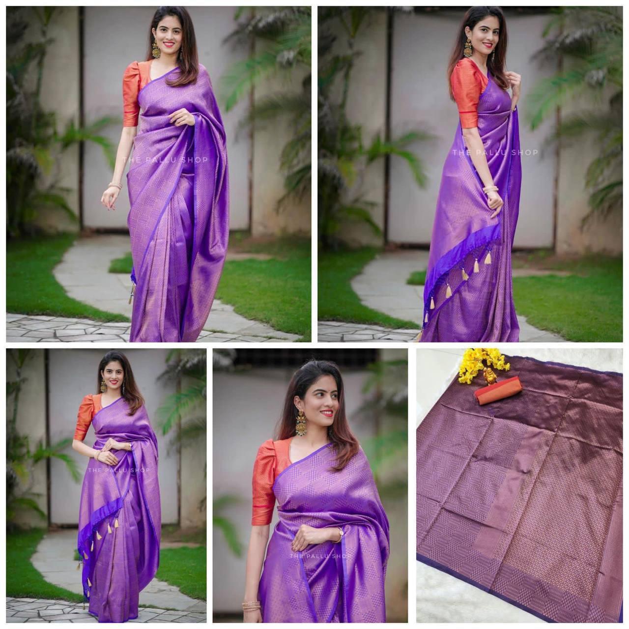 Attractive Purple Soft Silk Saree With Pretty Blouse Piece - Ibis Fab