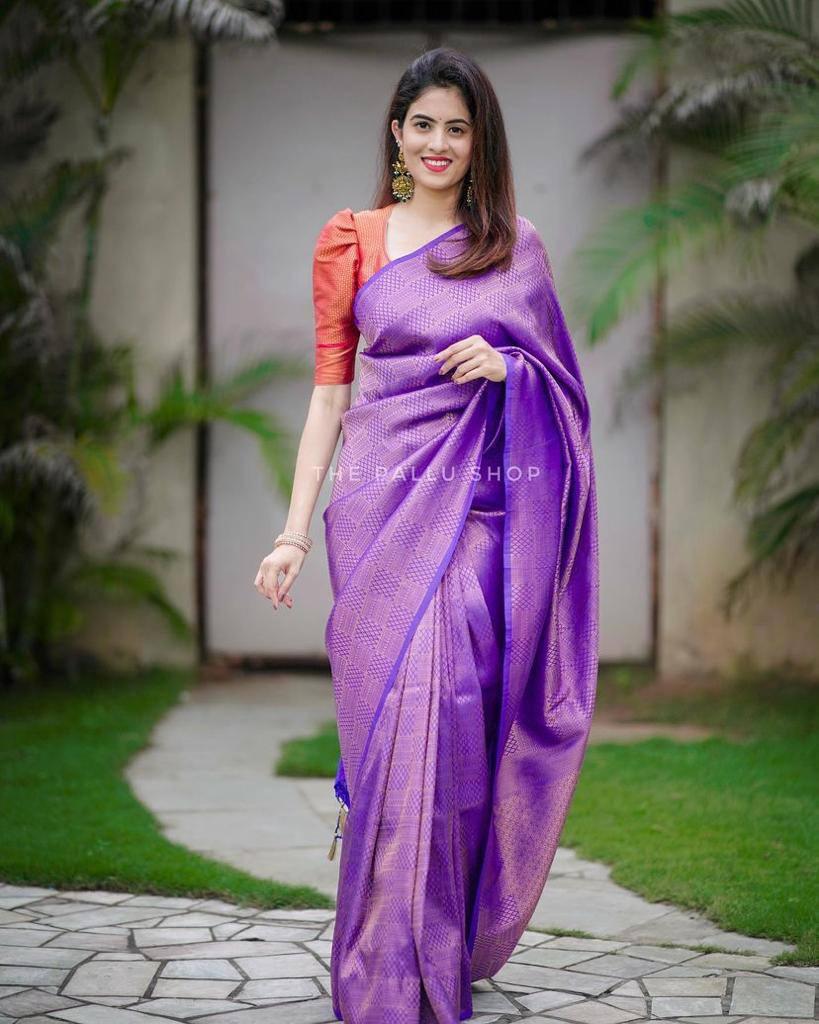 Attractive Purple Soft Silk Saree With Pretty Blouse Piece - Ibis Fab