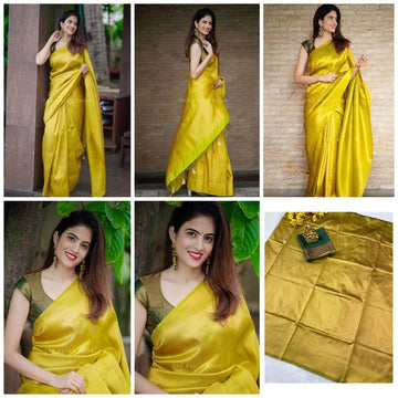 Attractive Yellow Soft Silk Saree With Pretty Blouse Piece