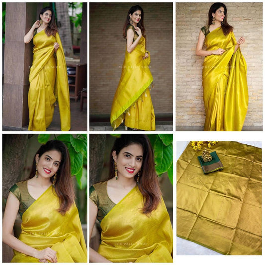 Attractive Yellow Soft Silk Saree With Pretty Blouse Piece - Ibis Fab