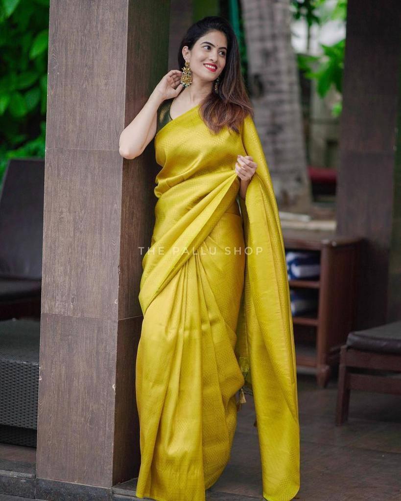 Attractive Yellow Soft Silk Saree With Pretty Blouse Piece - Ibis Fab