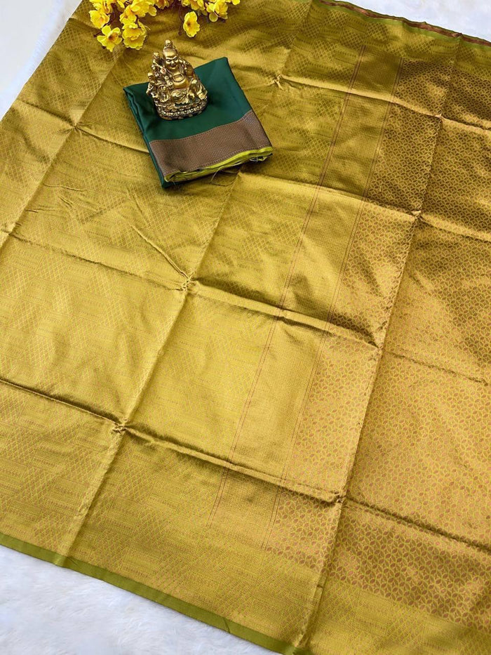 Attractive Yellow Soft Silk Saree With Pretty Blouse Piece
