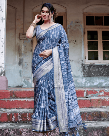 Awesome Navy Blue Colored Jacquard Silk Saree
