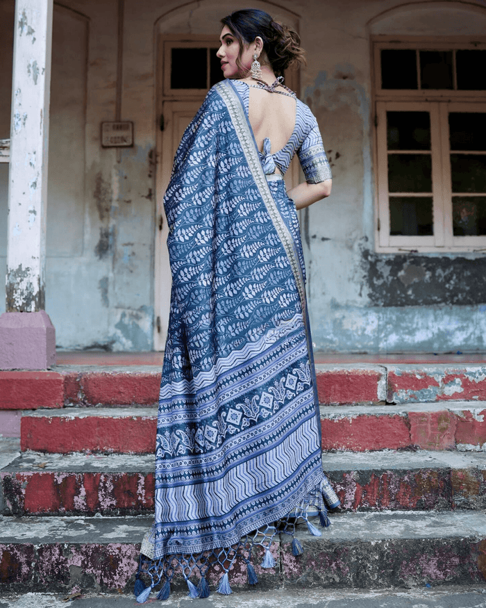 Awesome Navy Blue Colored Jacquard Silk Saree