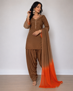 Brown Embroidered Kurta Pant Set