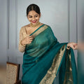 Banarasi Organza saree in Rama, adorable festive wear