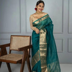 Banarasi Organza saree in Rama, adorable festive wear - Ibis Fab