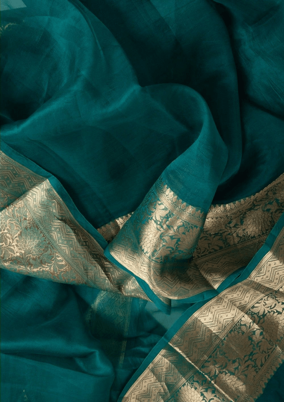 Banarasi Organza saree in Rama, adorable festive wear - Ibis Fab