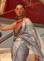 Beautiful Gray Colored Printed Pure Soft Silk Saree - Ibis Fab