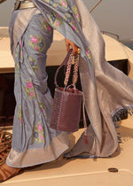 Beautiful Gray Colored Printed Pure Soft Silk Saree - Ibis Fab