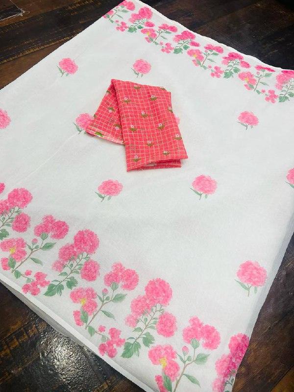 Beautiful White & Pink Color Indian Saree