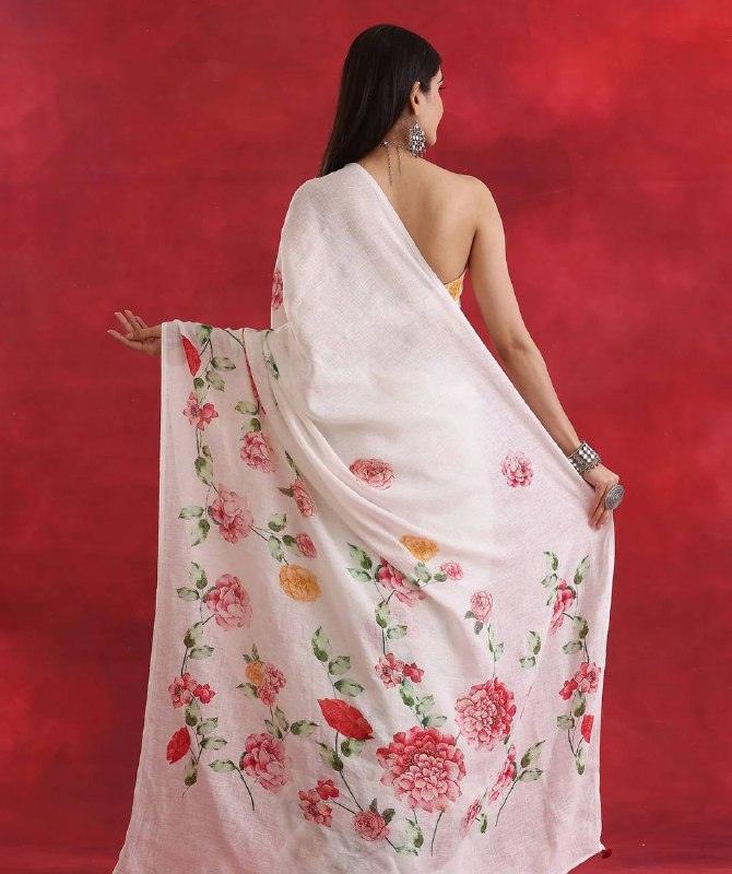 Beautiful White Digital Printed Saree - Ibis Fab