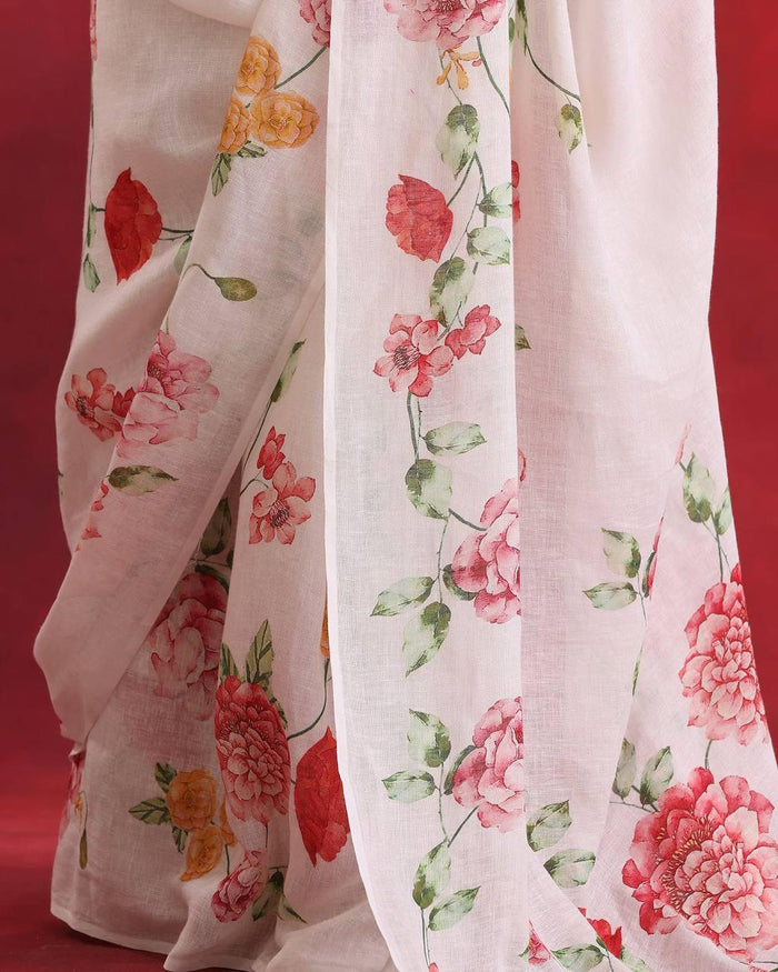 Beautiful White Digital Printed Saree
