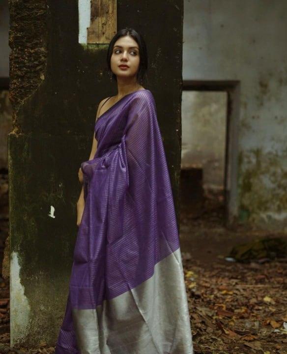 Best Combination Of Blue saree and silver zari - Ibis Fab