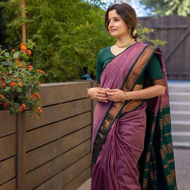 Bewitching Lavender Soft Silk Saree With Vibrant Blouse Piece - Ibis Fab