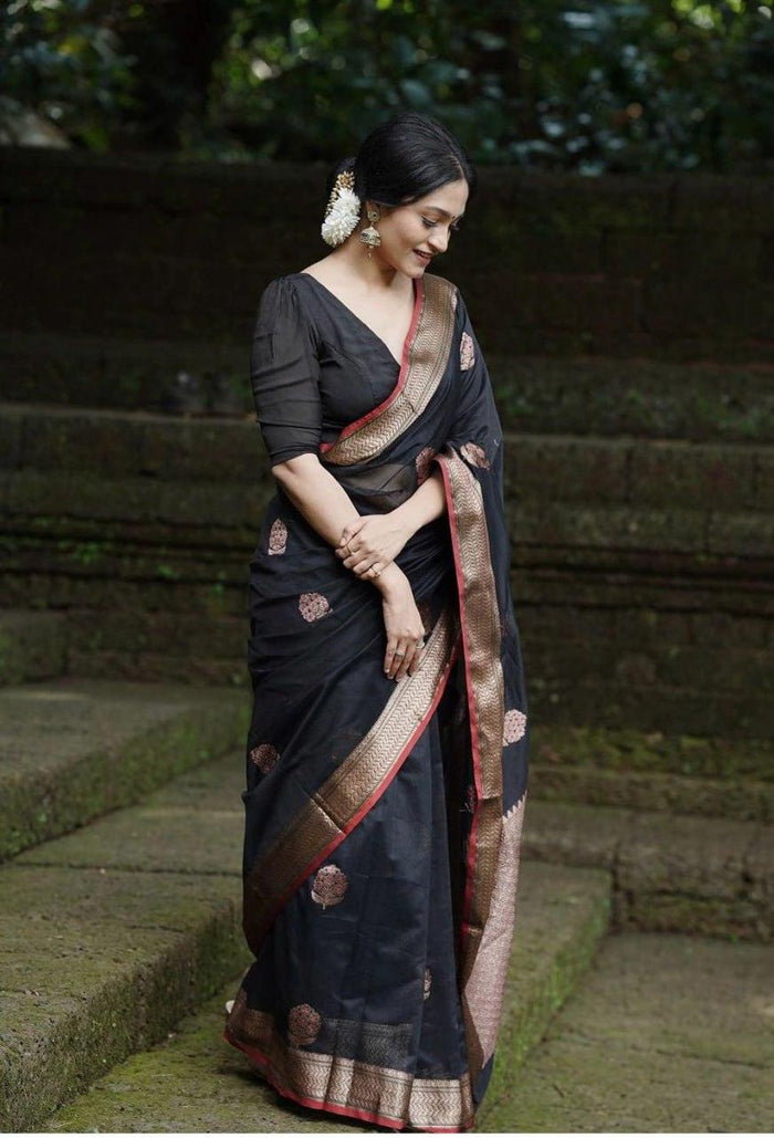 Black Banarasi Silk Saree, Wedding Wear