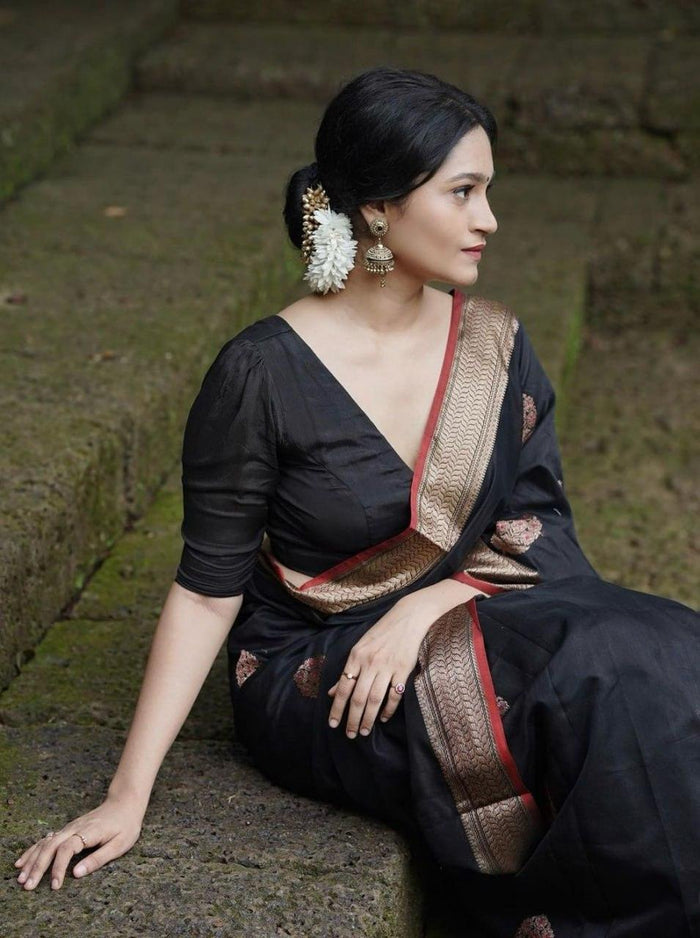 Black Banarasi Silk Saree, Wedding Wear