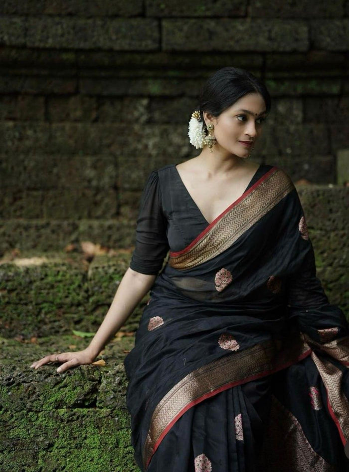 Black Banarasi Silk Saree, Wedding Wear